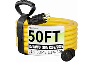 VOCKJOUR 50FT 30 Amp Generator Cord, Outdoor Heavy Duty 4 Prong Extension Cord with Twist Lock, NEMA L14-30P/L14-30R, 30A 125/250V, 10 Gauge, STW, for Home Emergencies, RVs, ETL Listed, Yellow