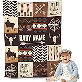 NAZENTI Personalized Baby Boys Blanket, Custom Cowboy Blankets with Name, Gifts for Girl Boy Newborn Kid Baby Shower Birthday, Customized Soft Fleece and Sherpa Blanket 30x40 50x60 60x80 Inches 01