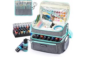 SFYBYHEART Acrylic Paint Organizer Bag with Washable Roll-Up Brush Holder, 2-Layer Art Supply Case, Large Craft Organizer with Foam Inserts for Apple Barrel, Shuttle Art, Caliart Art Supplies Storage Bag