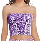 Womens Sparkly Sequin Mermaid Crop Tops, Strapless Metallic Tube Tops for Party Clubwear