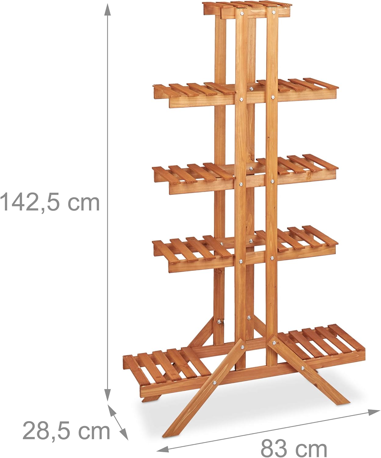 Relaxdays Flower Stand with 5 Tiers, Wooden, Indoor Flower Rack, Multi-Shelf, HxWxD: ca 142.5 x 83 x 28.5 cm, Light Brown - Image 5