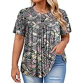 VISLILY Women's-Plus-Size-Tops Trendy Summer Short Sleeve T Shirts Cute Flowy Pleated Blouses Casual Loose Fit Tunics XL-5XL
