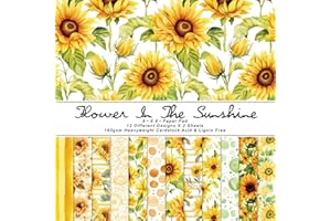 sorkwo 24 Sheets Floral Pattern Paper, 6" x 6" Sunflower Patterned Cardstock Paper Scrapbooking Supplies Paper Decorative Craft Paper for DIY Card Making Photo Album Junk Journal Décor