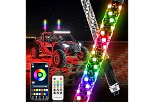 DREAMIZER 2PCS 1FT RGB Whip Lights,LED Whip Light with App & Remote Control Spiral Chasing Lighted Antenna Whips for Side by Side Music Whip Lights for ATV UTV RZR Can-Am Polaris Dune Buggy SXS Truck