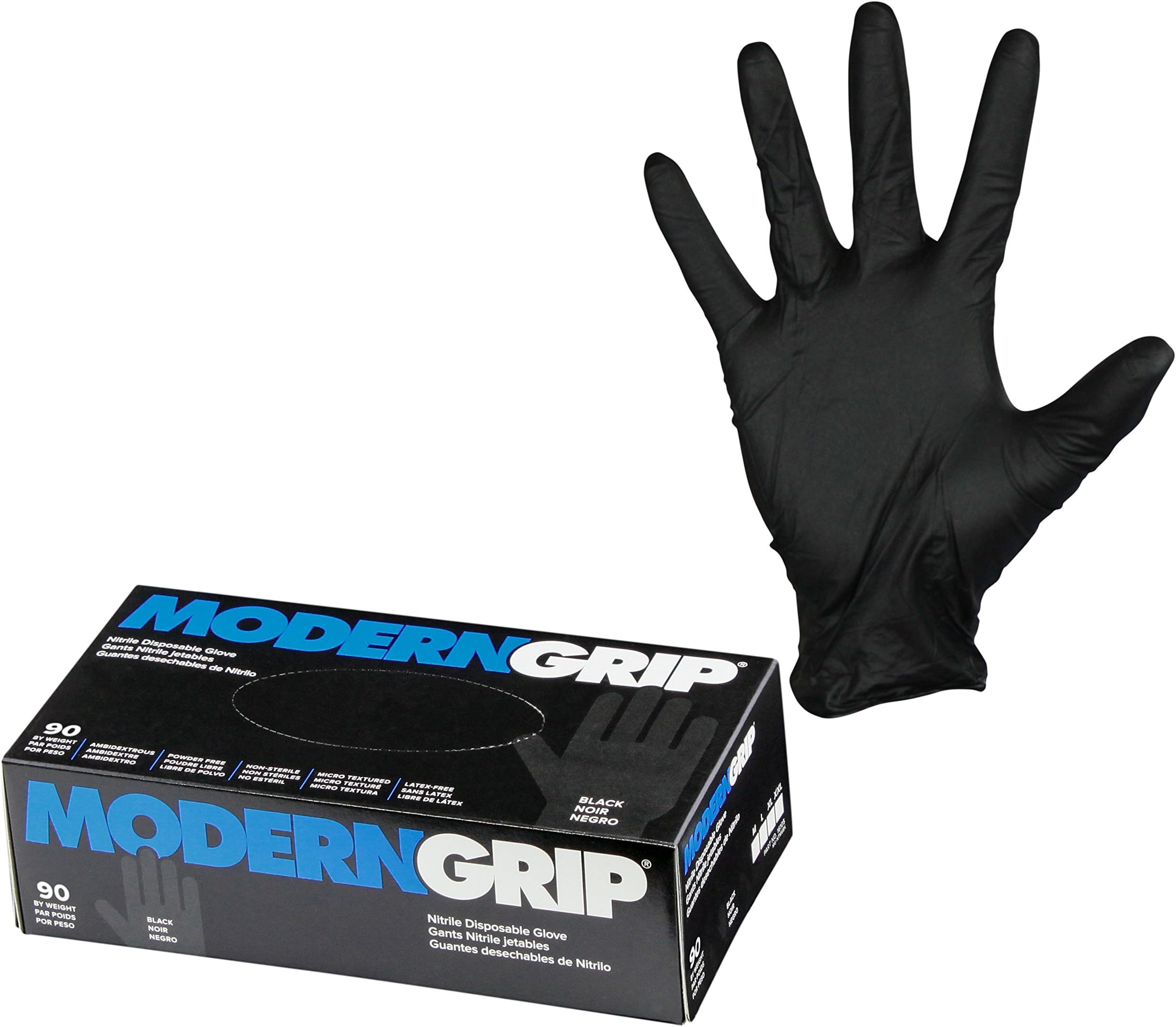 Modern Grip 16105-XXL Nitrile 6 mil Thickness Premium Disposable Gloves – Industrial and Household, Powder Free, Latex Free, Micro Textured for Superior Grip - Black - XXL (90 count)