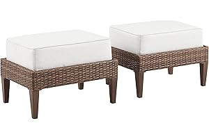 Crosley Furniture Capella 2-Piece Wicker Outdoor Ottoman Foot Rest for Patio, Deck, Porch, Creme