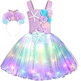 Koatobbor Girls Mermaid Costume Mermaid Tutu Dress Color Led Light Up for Halloween Birthday Party 3-8Years