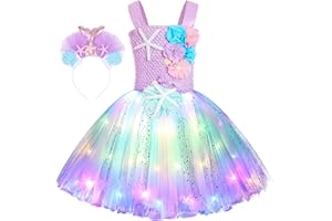 Koatobbor Girls Mermaid Costume Mermaid Tutu Dress Color Led Light Up for Halloween Birthday Party 3-8Years