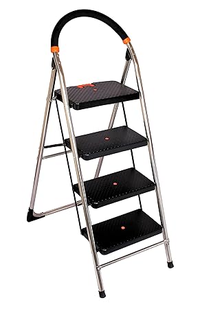 Ciplaplast GEC-L4M(SS) 4 Step Milano Stainless Steel Folding Ladder (Silver)