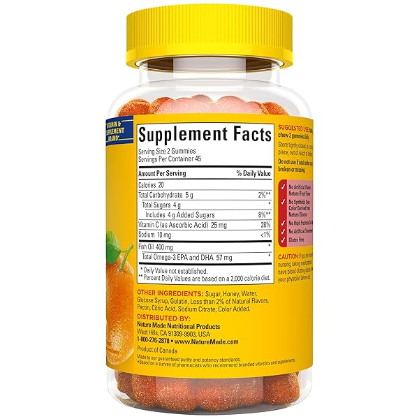 NATURE MADE FISH OIL OMEGA 3 GUMMIES, OMEGA 3 FISH OIL SUPPLEMENTS, HEALTHY HEART SUPPORT, 90 GUMMIES, 45 DAY SUPPLY