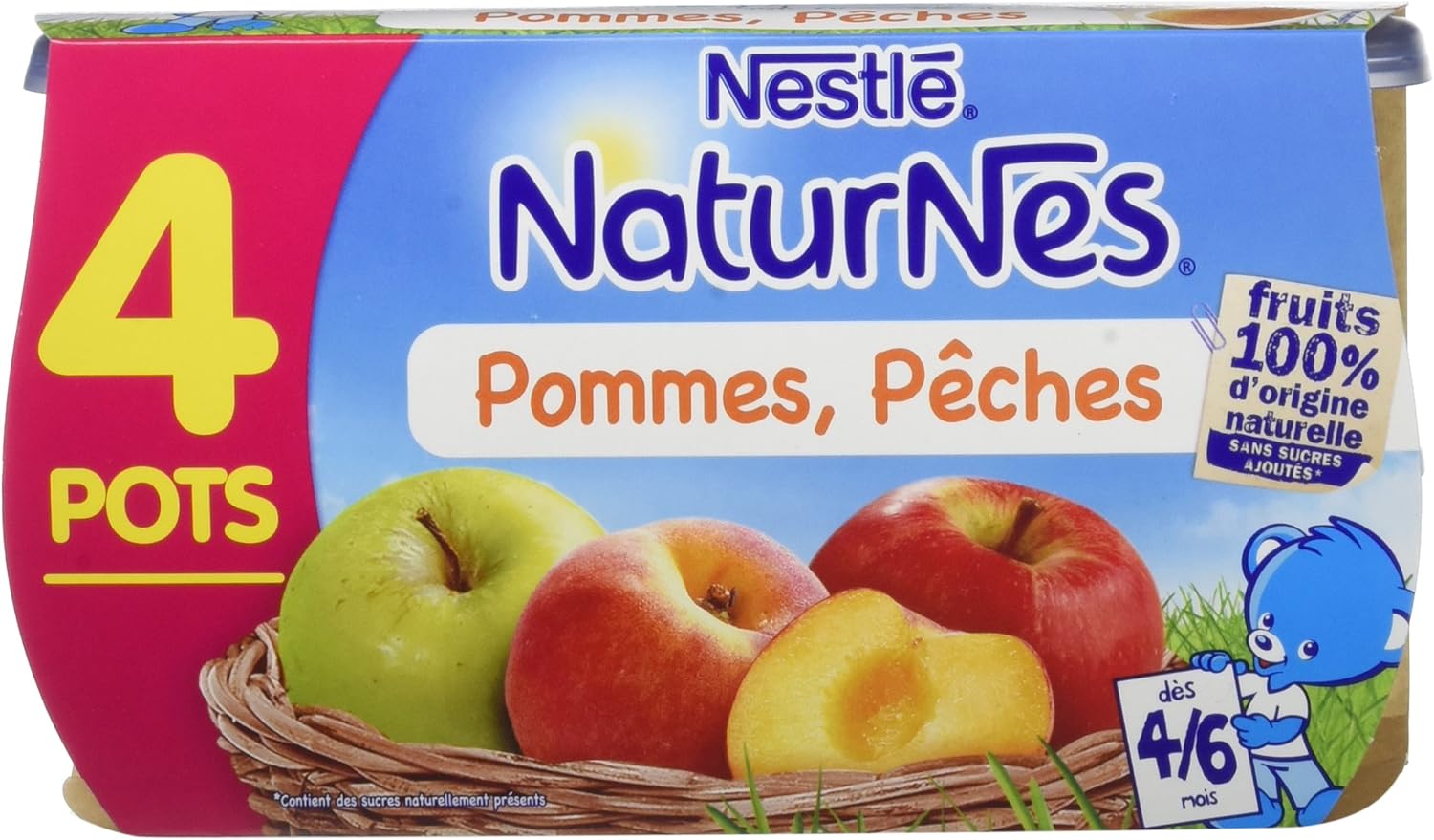 NESTLE NATURNES Compotes Bébé Pommes Pêches Lot de 4 Dès 4/6 mois