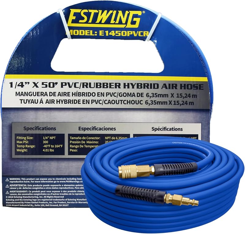 Estwing E1450PVCR 50ft PVC Rubber Hybrid Air Hose 1/4 Brass NPT Quick Connect