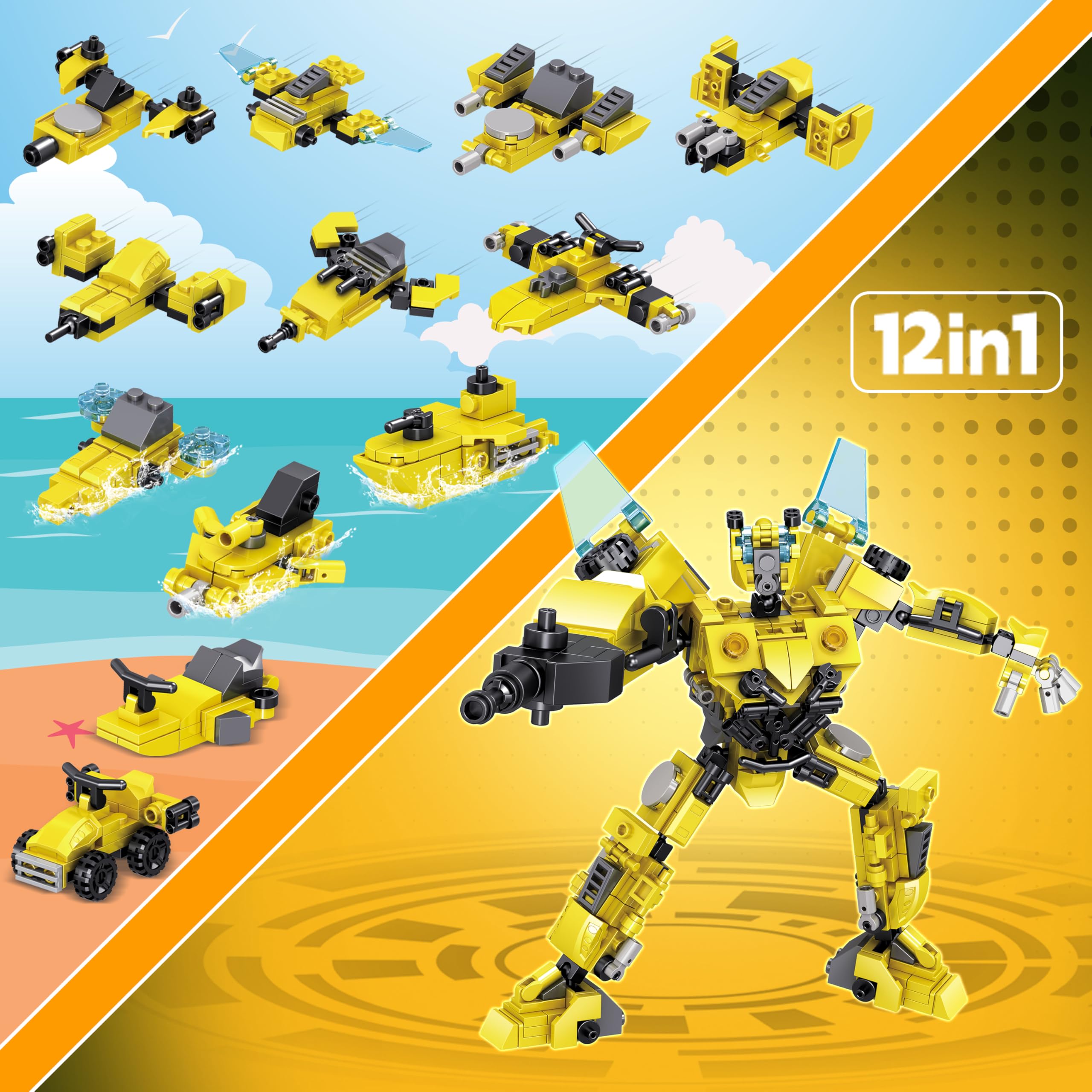 Advent Calendar 2025-24 Packs Transform Robot Building Blocks, 12-in-1 Party Favors Creative Action Mech Toy Building Set for Stocking Stuffers, Countdown to Christmas Birthday Gifts for Boys Girls