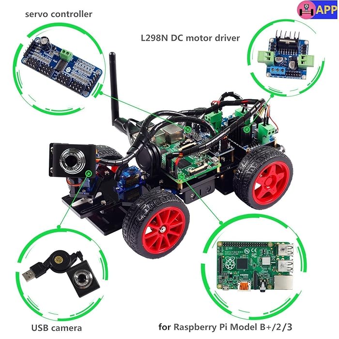 Smart Video Car Kit for Raspberry Pi with Android App Compatible with RPi 3 Model B+ B 2B (Pi Not Included)