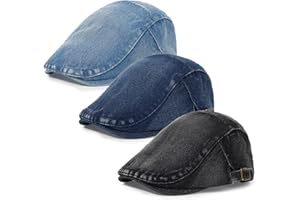 Qlauca 3Pcs Men's Newsboy Caps Washing Cotton Cooling Lightweight Scally Cap for Men Adjustable Flat Cap
