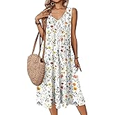 Zeagoo Women Summer Casual Dresses 2026 Sleeveless Midi Pleated Tank Sundress with Pockets V Neck A Line Swing Tshirt Dress