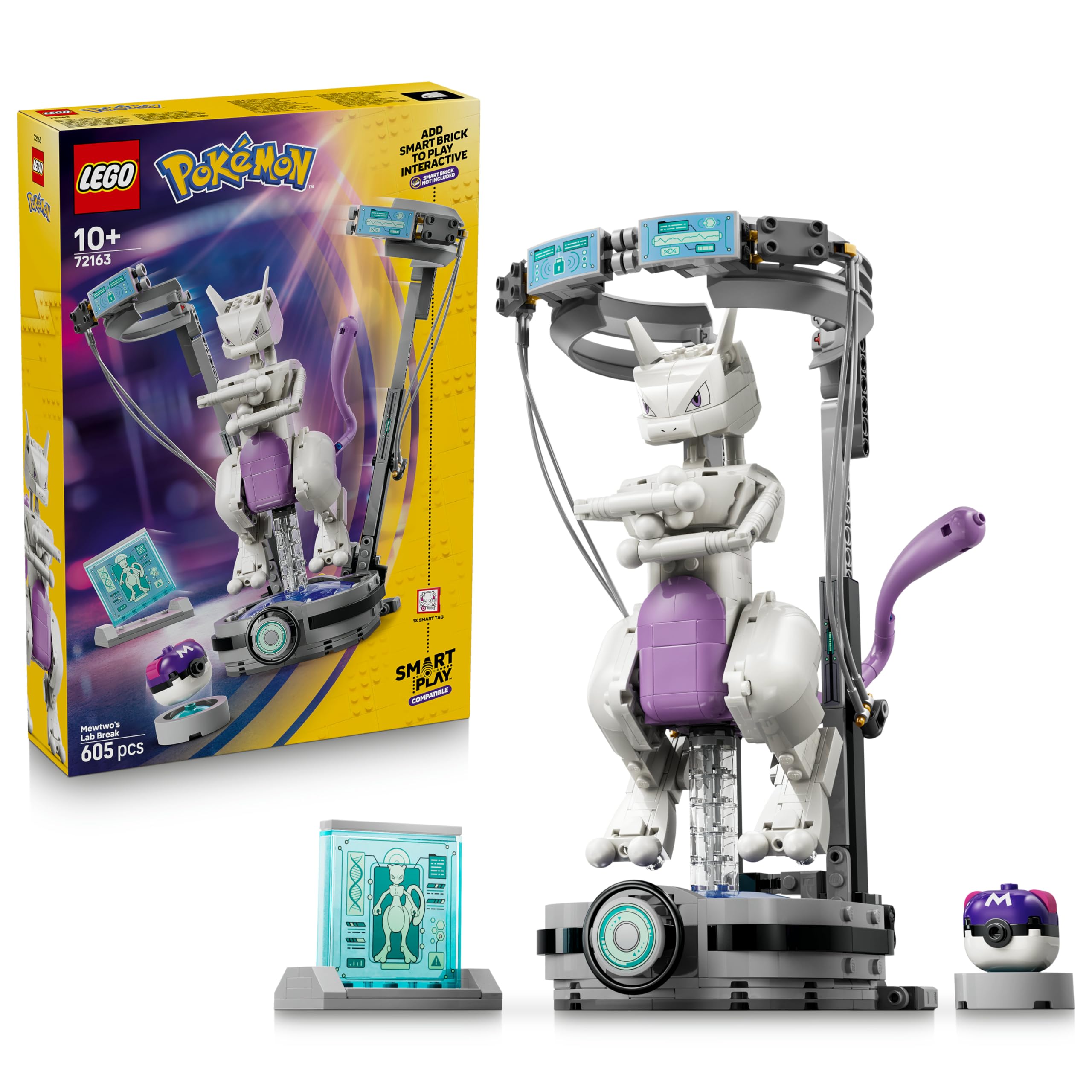 LEGO Pokémon SMART Play: Mewtwus Ausbruch aus dem Labor - kompatibles interaktives Set mit SMART Tag und Pokémon-Figur Steinen - Geschenk für Kinder ab 10 Jahren - 72163