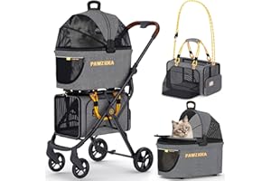 PAWZIDEA Double Pet Stroller with 2 Detachable Carriers, Portable Dog Crate for Car Travel & TSA-Approved Expandable Cat Carrier, Foldable Lightweight Jogger Stroller for 2–4 Cats or Small/Medium Dogs