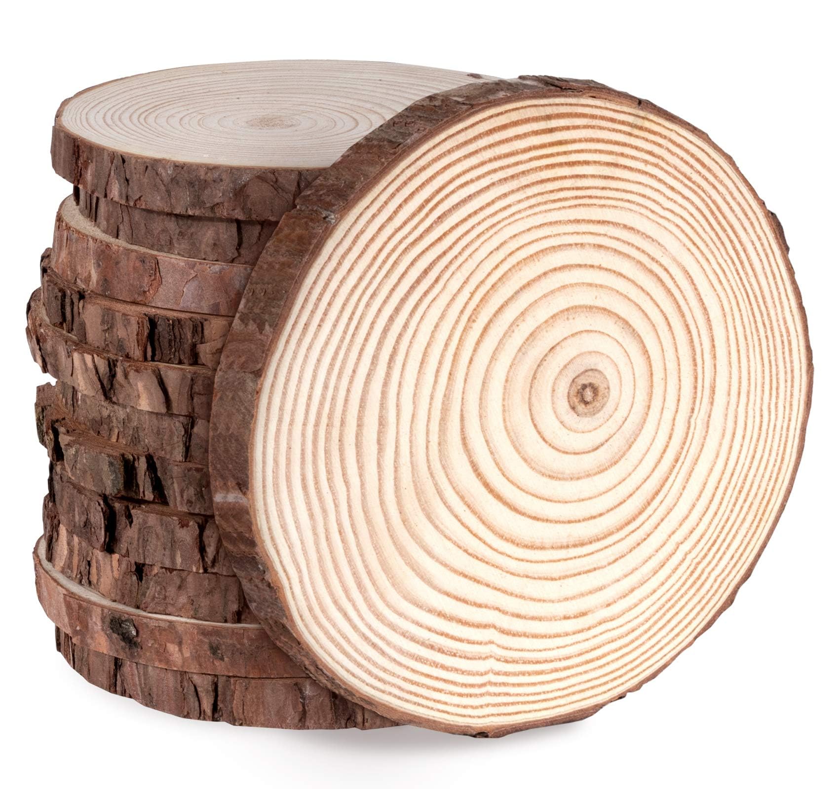 ilauke Natural Wood Slices 12 Pcs 12-13cm Circle Wooden Discs Unfinished Log Wooden Rounds for Arts Crafts Wall Decor Wedding Christmas DIY Projects — image 1