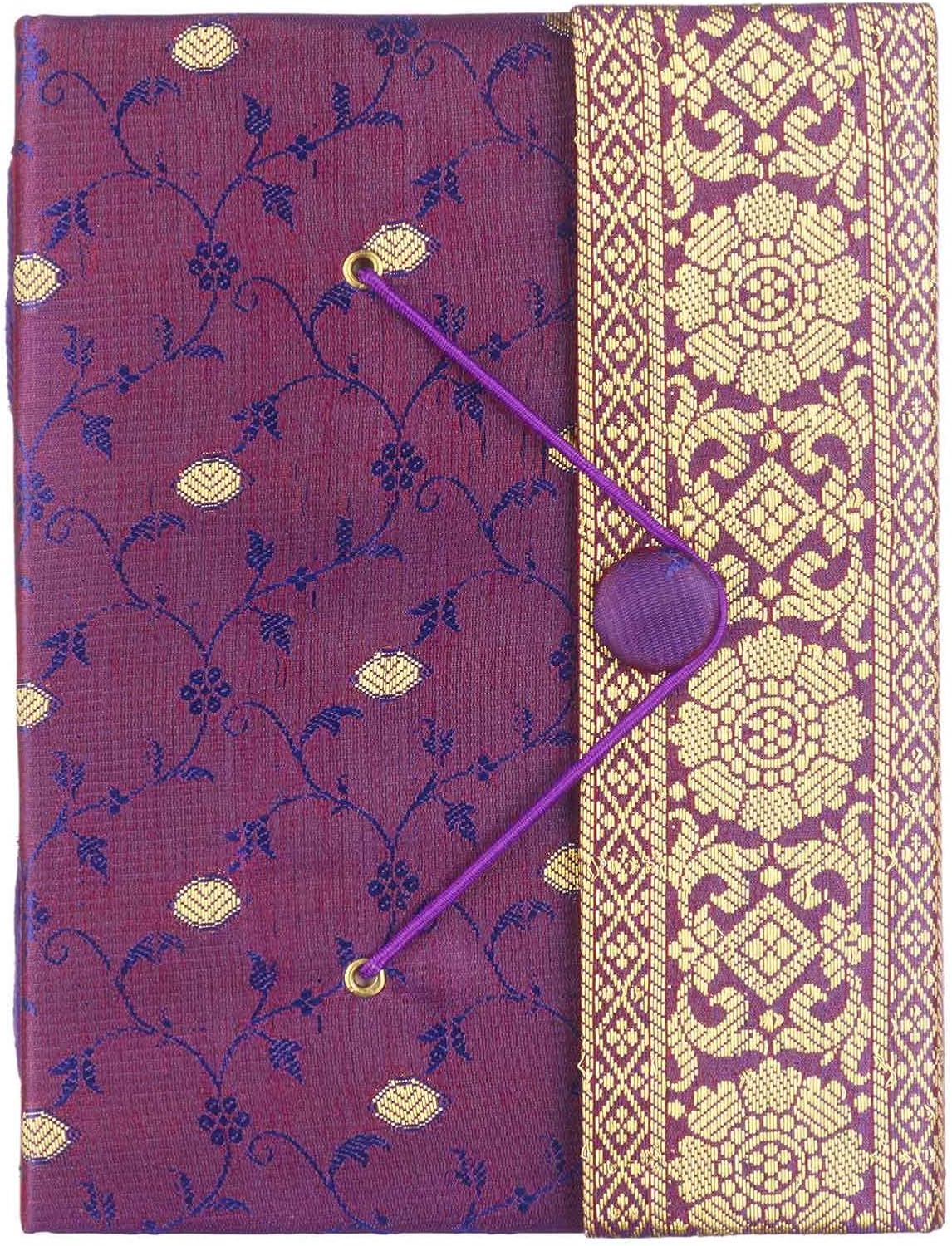 Sari Journal Large 14cm x 18.5cm, Purple, Unlined Recycled Paper, Elastic Closure, Notebook and Diary, Indian Stationery Gift