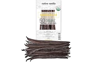 50 Organic Madagascar Vanilla Beans - Whole Grade A Premium Bourbon Pods - For Making Extract & Baking - For Cooking, Desserts & More - 100% Vegan & Kosher - Non-GMO & Gluten-Free - Native Vanilla