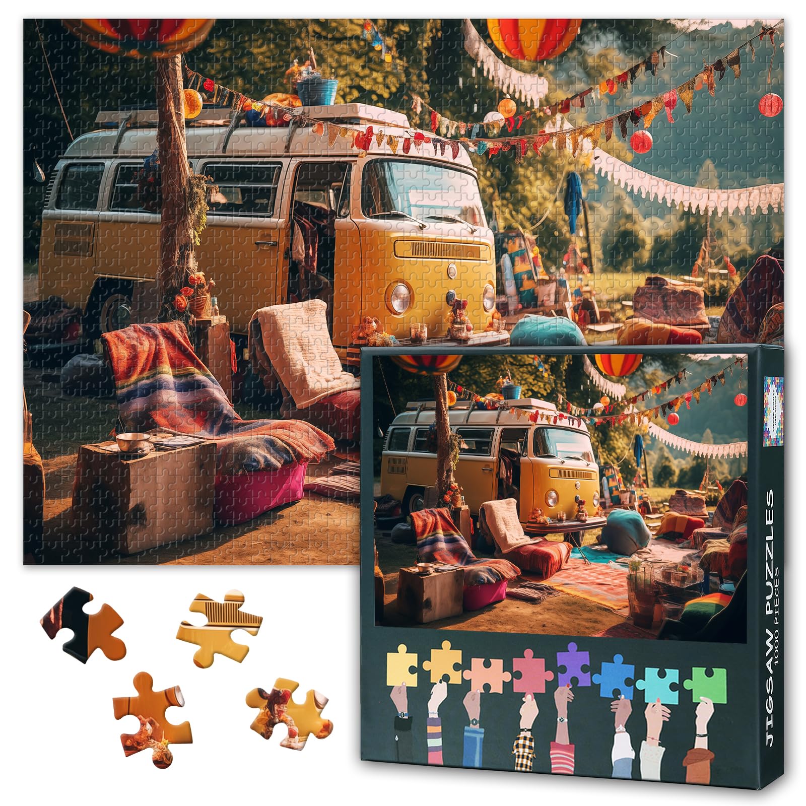 Puzzles for Adults 1000 Pieces Mountain Forest Camping Jigsaw Puzzles Family Challenge Game Suitable for Game Nights Challenging & Vivid Detail Ideal for Puzzle Enthusiasts Size: 50x70cm — image 1