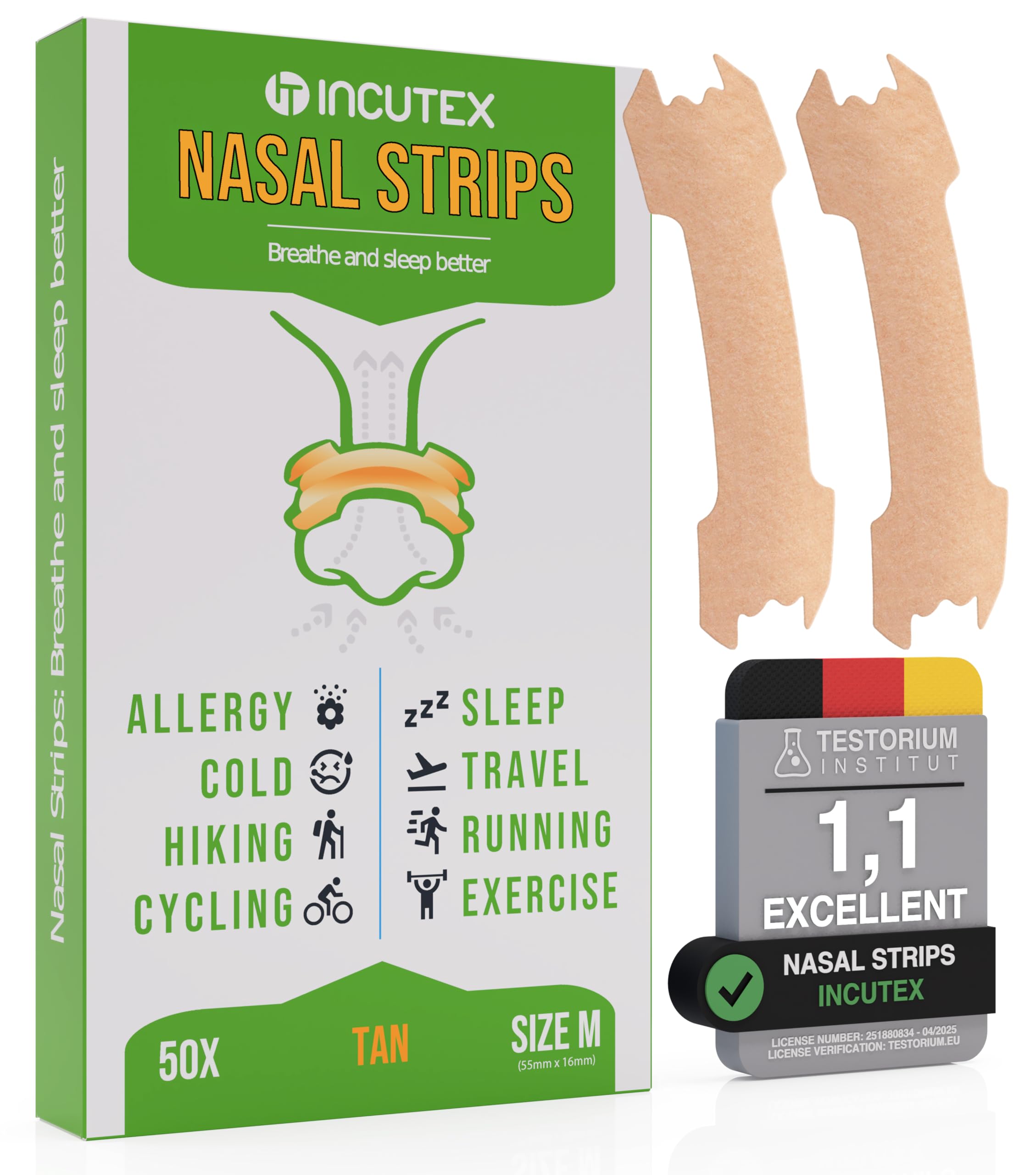 Incutex 50x Snore Stopper Anti Snoring Nasal Strips Stop Snoring Nose Strips, Medium, 2.1x0.6 inches