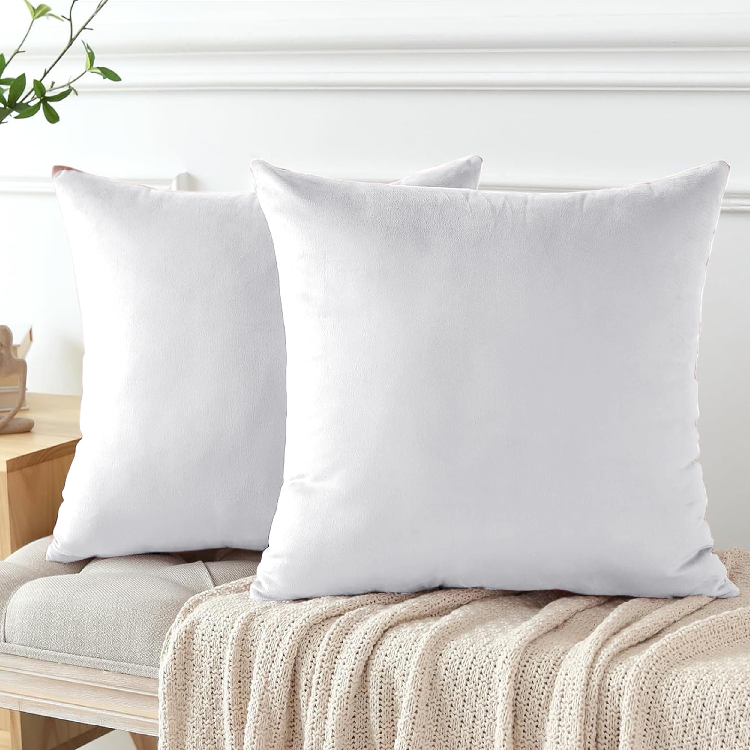 My home store White Cushion Covers 45cm x 45cm - Machine Washable Sofa Couch Living Bed Room with Invisible Zipper - Pack of 2 Velvet Cushion Covers (18"x18") — image 1