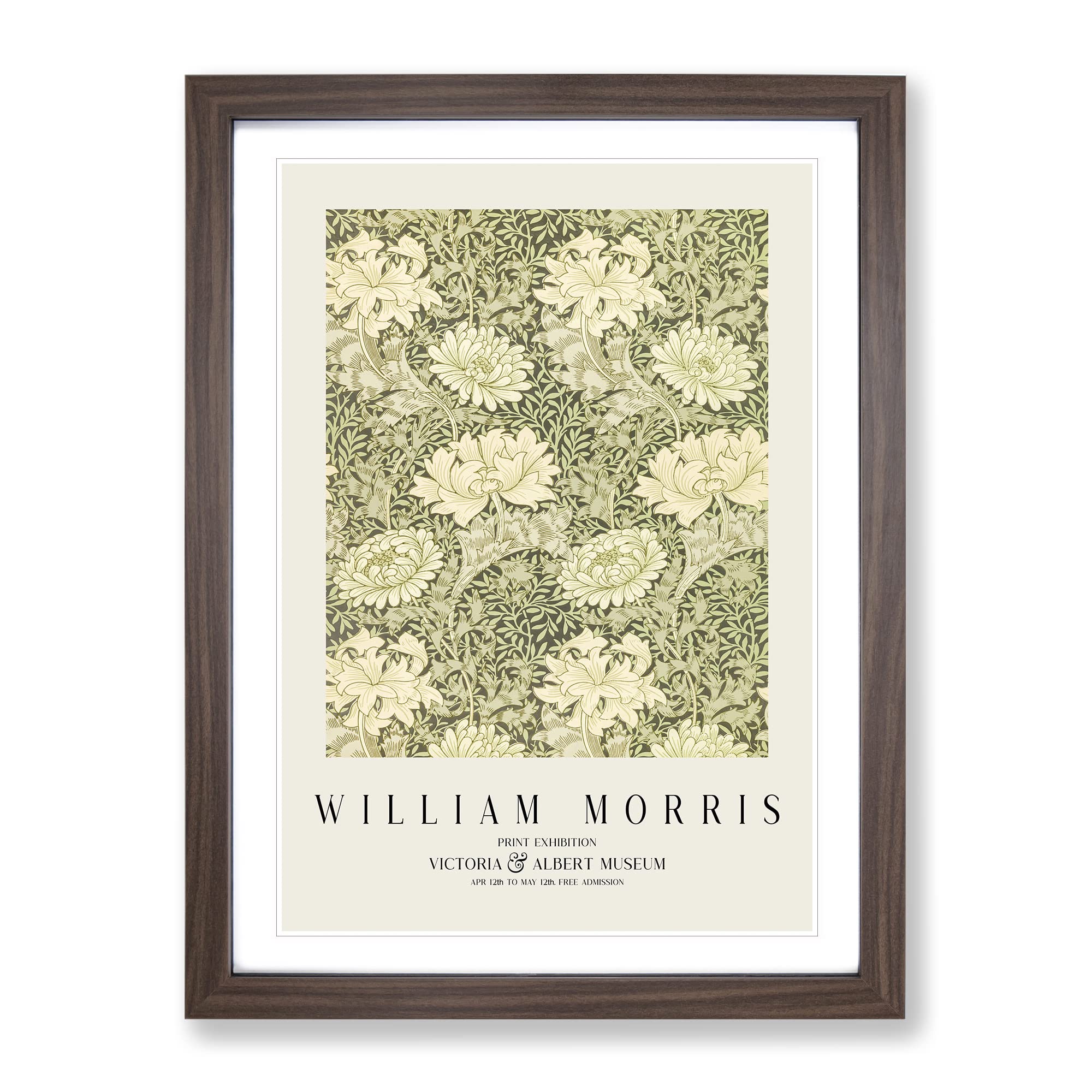 Chrysanthemum By William Morris Exhibition Museum Painting Framed Wall Art Print, Ready to Hang Picture for Living Room Bedroom Home Office Décor, Walnut A4 (34 x 25 cm)