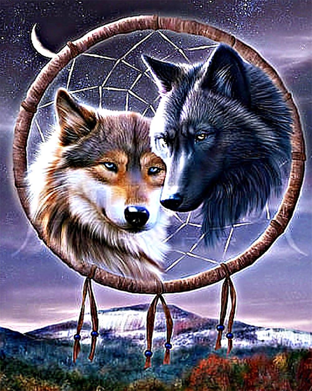 DIY Oil Painting, Komking Paintworks Paint by Numbers Kit for Adults, Wolf Dream Catcher Painting Kit for Home Decor Frameless 16x20inch