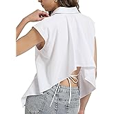 SUNNOW Women's Sleeveless Open Tie Back Shirt Collared Vest Tailored Tank Tops Button Down Blouse
