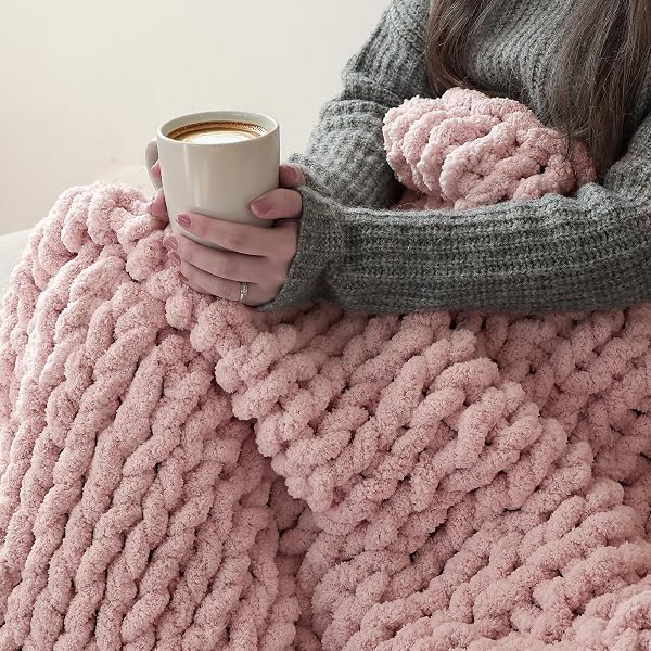 JUMBO CHUNKY YARN FOR HAND KNITTING – SUPER THICK CHENILLE CHUNKY YARN FOR CROCHETING – EXTRA SOFT BULKY FLUFFY BLANKET BIG YARN 8 JUMBO PACK (27YDS,8 OZ EACH SKEIN) PINK