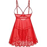 Avidlove Sexy Lace Babydoll Dress Lingerie for Women Sheer Mesh Chemise Sleepwear Exotic Boudoir Outfits