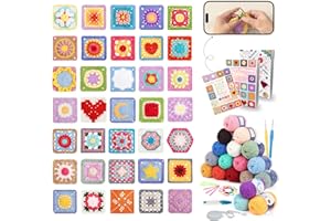 Coopay Crochet Kit for Beginners, Granny Square Crochet Kit with 2 Crochets Book & Video Card, Crochets Starter Kit for Adults Learn to Knitting, Granny Square Card Deck - 50 Mix & Match Designs