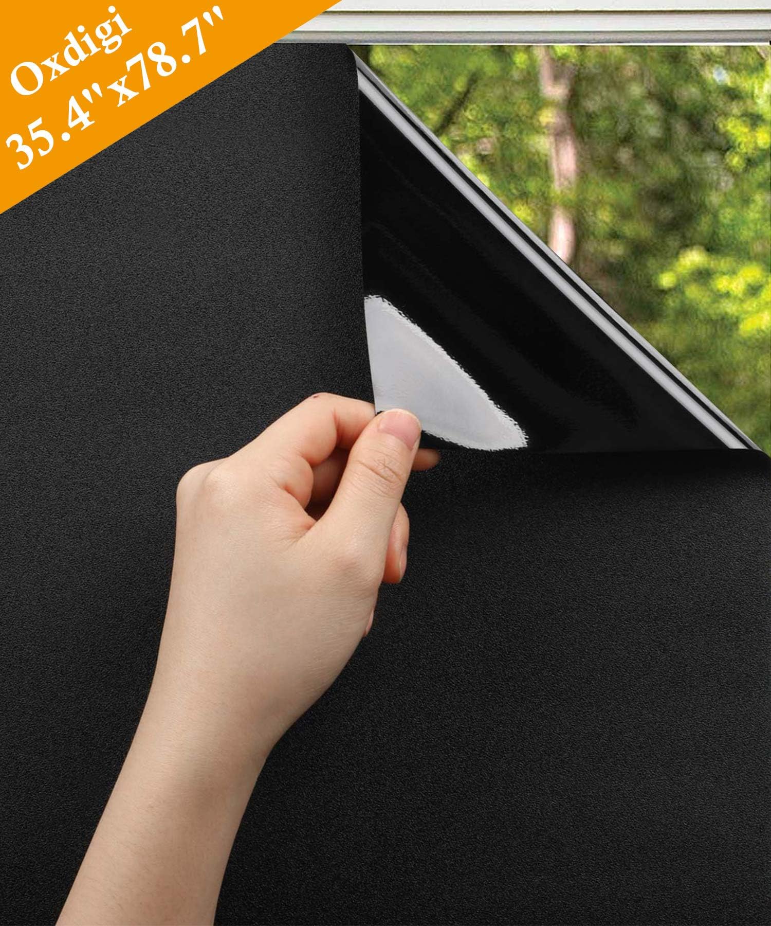 Oxdigi Blackout Window Film Blind Complete Sun Blocking with Non-Adhesive Sticker for Room Darkening/Privacy/Day Sleep 35.4 x 78.7 inches