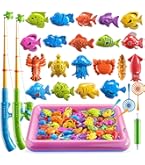 Juego De Pesca Magnética De 50 Piezas Con Estanque Inflable, 2 Cañas Y Cucharas, Juguete Educativo De Coordinación Para Niños