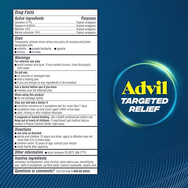ADVIL TARGETED RELIEF PAIN RELIEVING CREAM, UP TO 8 HOURS OF POWERFUL RELIEF OF MINOR ARTHRITIS PAIN, JOINT PAIN, LOWER BACK PAIN AND MUSCLE PAIN – 4 OZ