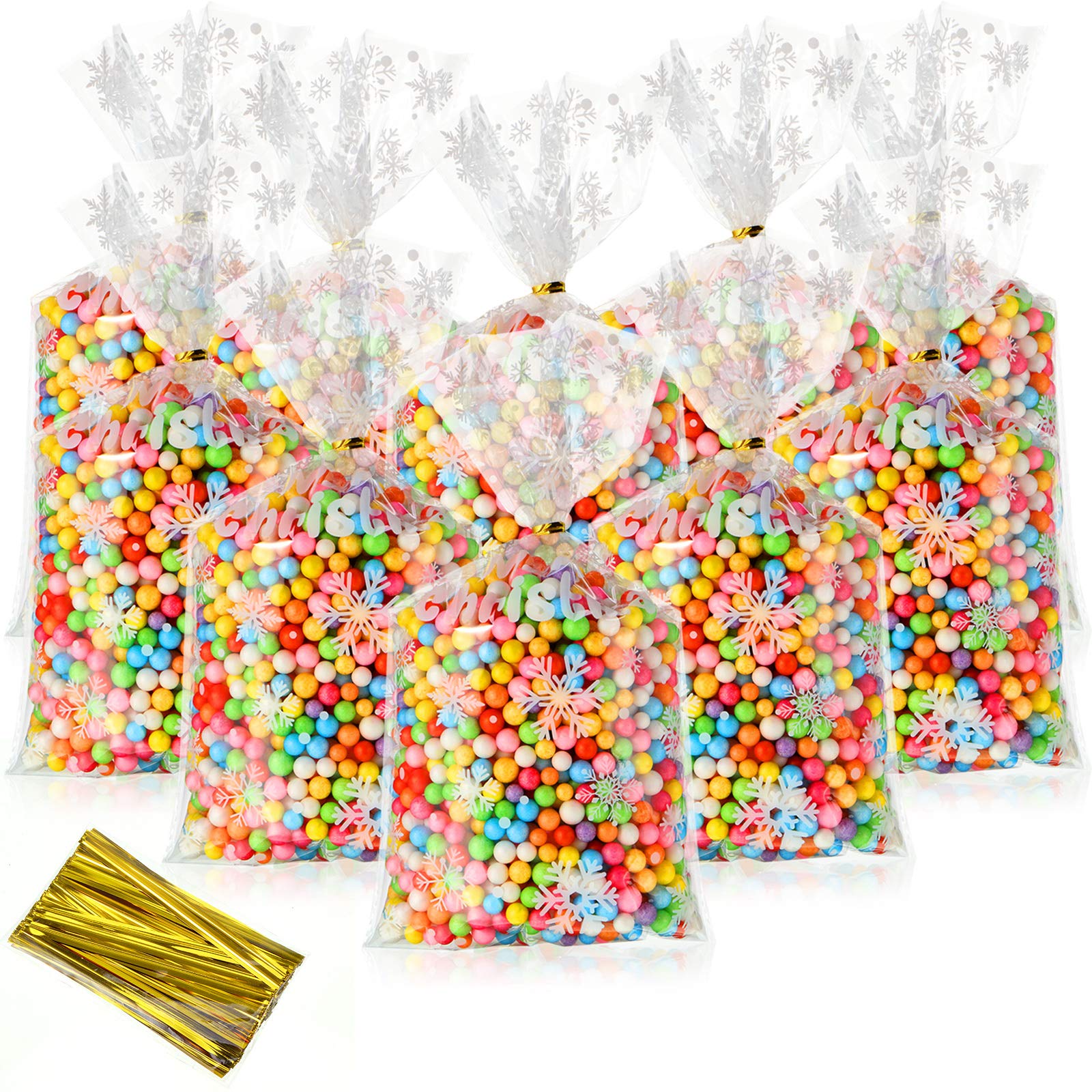 50 Pieces Christmas Clear Cellophane Treat Bags Snowflake Storage Bags with Twist Ties for Bakery, Cookies, Candies,Dessert,Snacks, Christmas Party Favor5.9 x 9.8 x 2.36 Inch