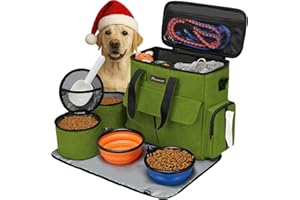 Modoker Dog Travel Bag, Weekend Pet Travel Set for Dog and Cat, Airline Approved Tote Organizer with Multi-Function Pockets and 2 Food Storage Containers, 2 Collapsible Bowls, 1 Feeding Mat (Green)