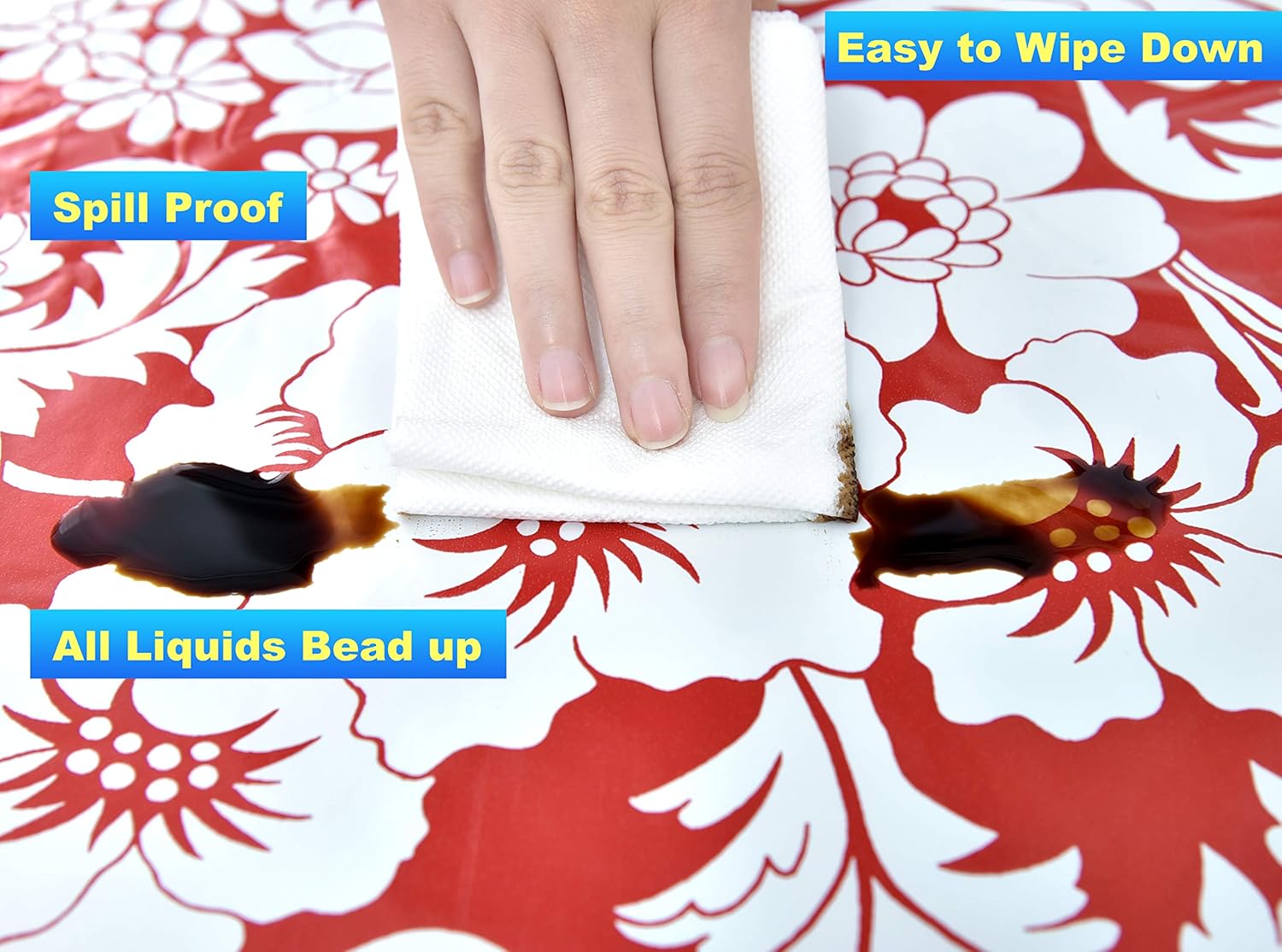 Rally Home Goods Indoor Outdoor Patio Round Fitted Vinyl Tablecloth, Flannel Backing, Elastic Edge, Waterproof Wipeable Plastic Cover, Floral Red Christmas Pattern for 5-Seat Table of 36-42’’ Diameter: Home & Kitchen