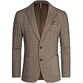 PJ PAUL JONES Mens Blazer Vintage Herringbone Tweed Blazer Two Button Wool Blend Sport Coat with Pocket Square