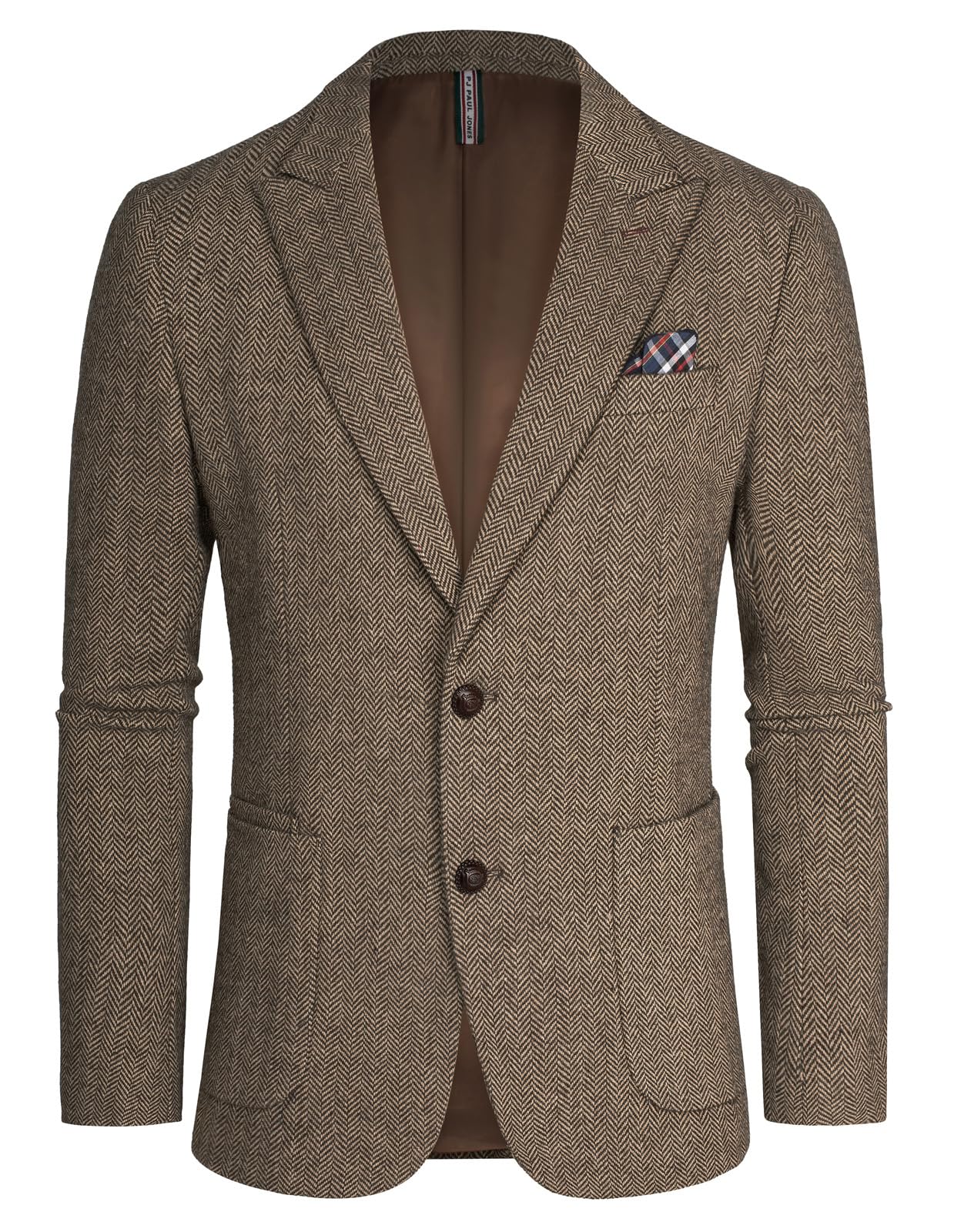 Photo 1 of PJ PAUL JONES Mens Casual Sport Coat 2 Button Wool Blend Blazers British Herringbone Tweed Blazer Jacket Winter Blazer Khaki XXL