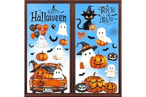BANANABROTHER Halloween Window Clings Decorations, Ghost Pumpkin Bat Stickers Decor for Glass Windows, Large Double Sided Reusable Decals, 8 Sheets