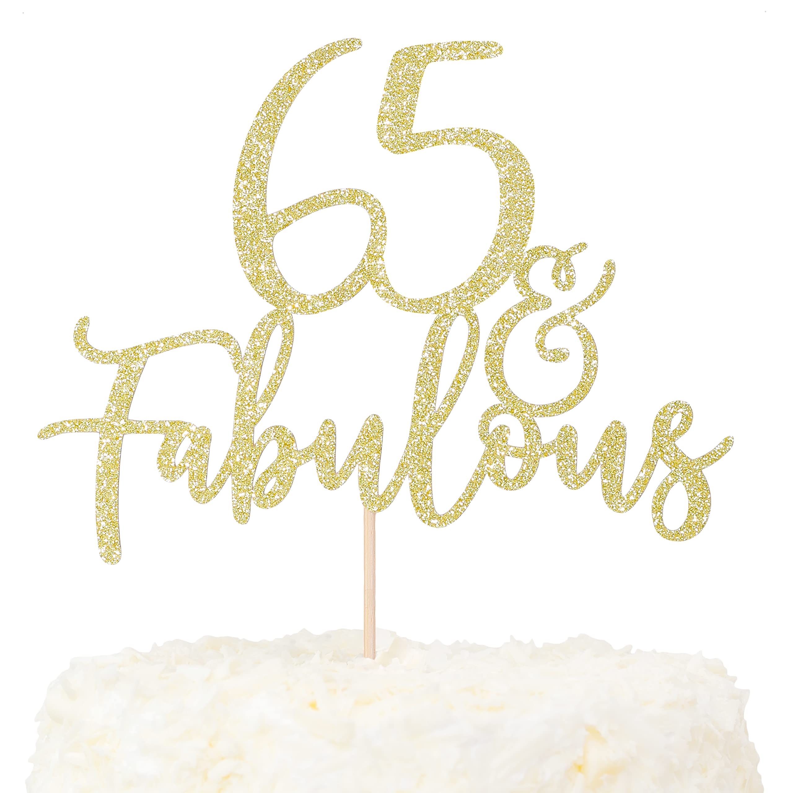 LOVENJOY 65 and Fabulous Birthday Cake Topper 65 Cake Decoration Gold Glittery for Happy 65th Birthday Party Decorating