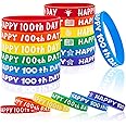 Yaomiao Colorful Silicone Wristbands, Happy 100th Day Bracelets for Boy Girl, 36 Pieces Stretch Wristband for School Supply Decor, Student Rewards