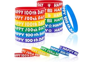 Yaomiao Colorful Silicone Wristbands, Happy 100th Day Bracelets for Boy Girl, 36 Pieces Stretch Wristband for School Supply Decor, Student Rewards