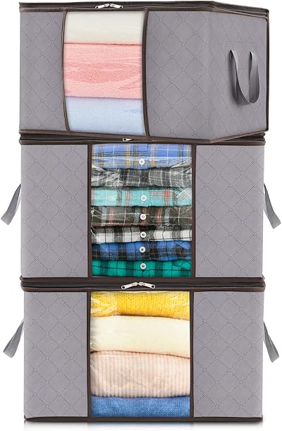 Lifewit 50L Clothes Storage Bags 3 Pack Large Storage Box With Lid Grey