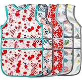 Joyo roy Mess Proof Baby Bibs for Eating Waterproof Toddler Bibs 2-4 Years Soft Machine Washable Sleeveless Smock Bib for Baby Girl Travel Reusable Led Weaning Apron for Feeding Bib with Food Catcher