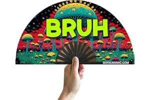 PandaTak Large Funny Folding Handheld Fans: 13-inch Bamboo Rave Fan, Foldable and Perfect for Gay Parties, EDM Festivals and Ravers (Bruh)