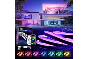 BRIMETI Led Neon Rope Lights, 50ft/15M RGB Neon Led Strip Lights 110-120V Flexible Cuttable Waterproof IP65 Control with App, Music Sync for Indoor Outdoor, with Power Adapter and Remote Control